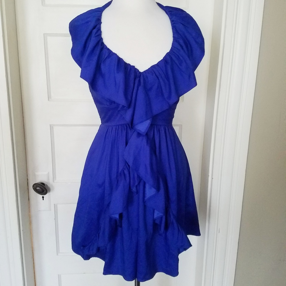 Blue Ruffle Halter Dress Small - Picture 2 of 6
